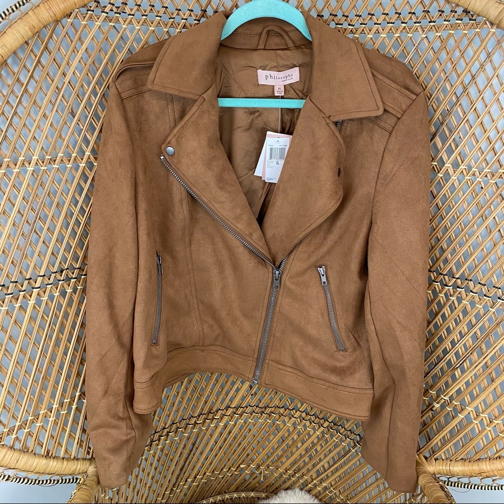 NWT Philopsophy Brown Faux Suede Moto Jacket
